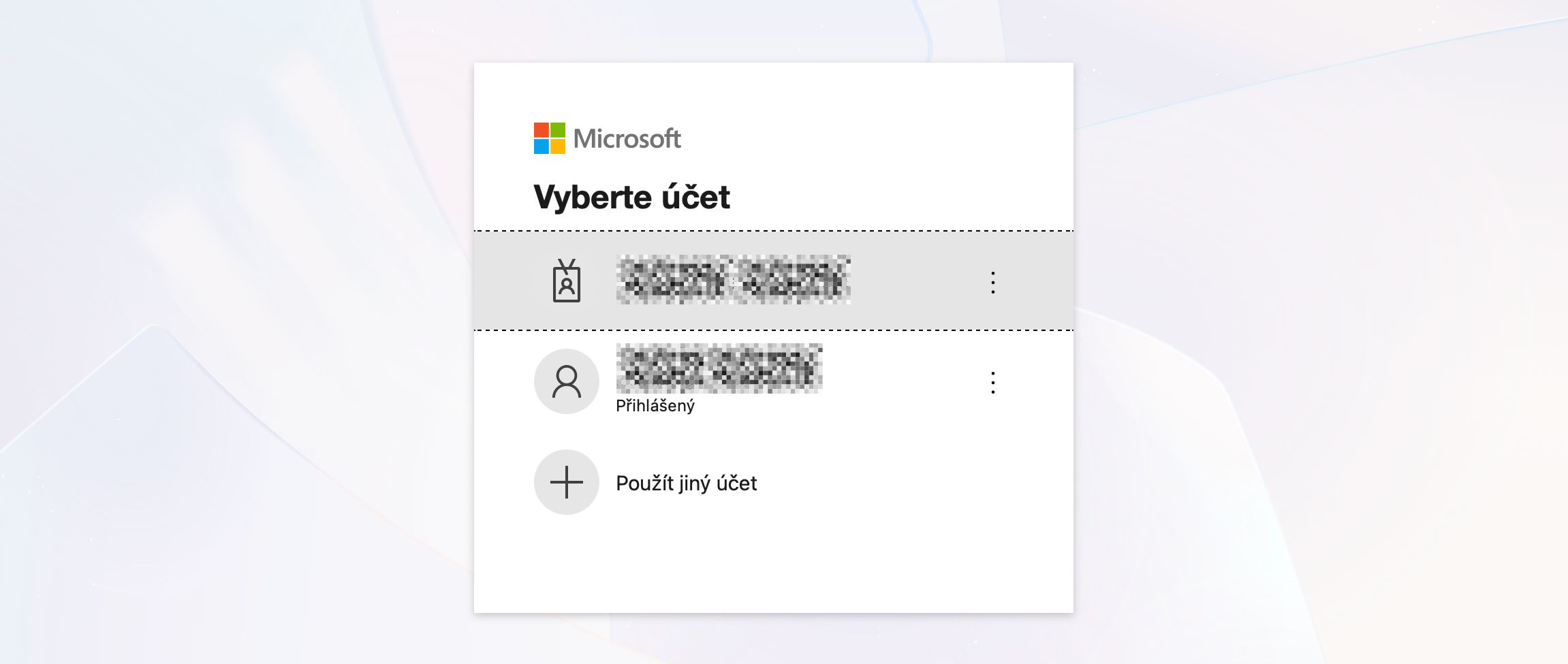 Přihlašovací obrazovka Microsoft