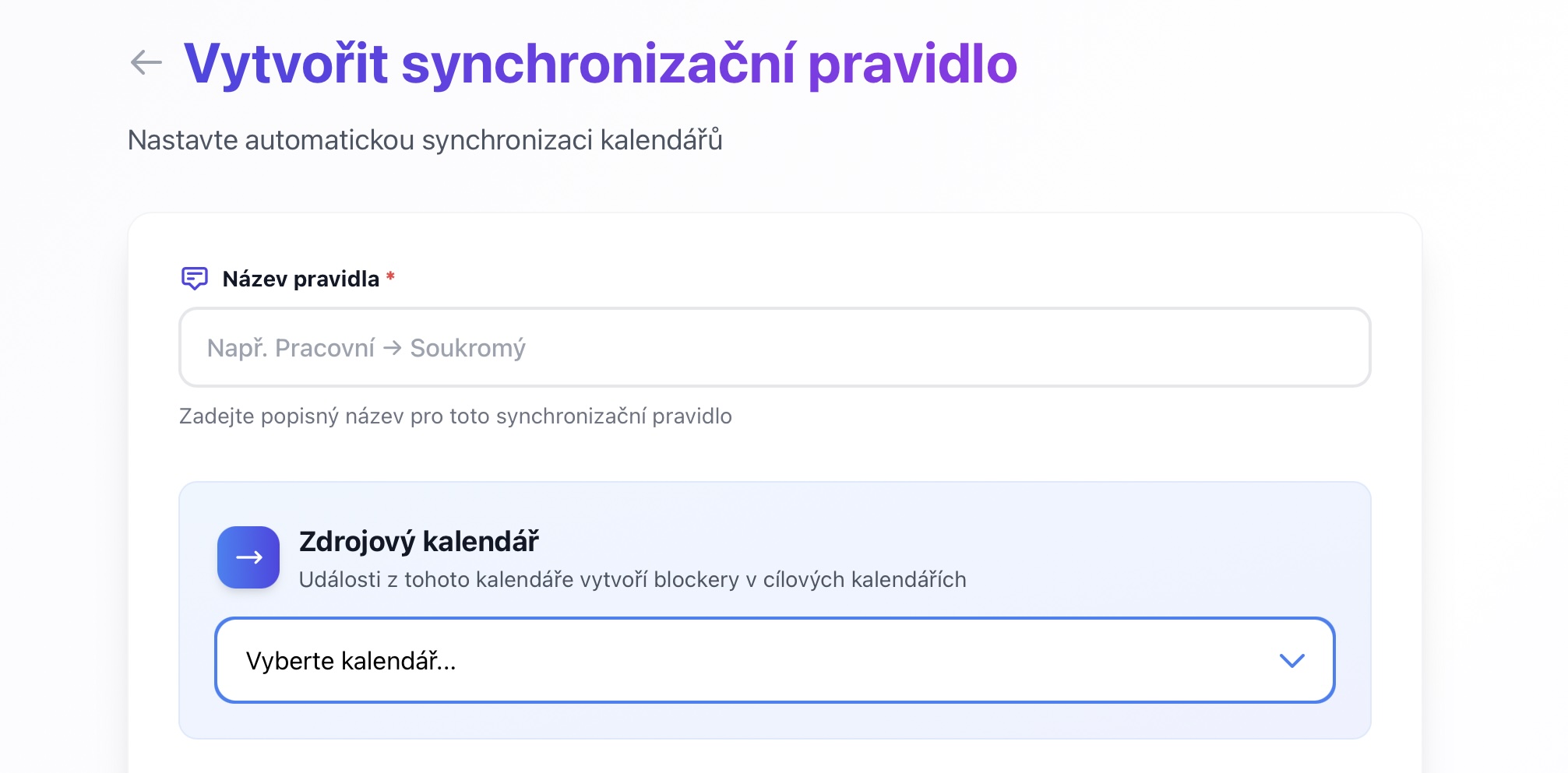 Rozbalovací menu zdrojového kalendáře zobrazující připojené kalendáře